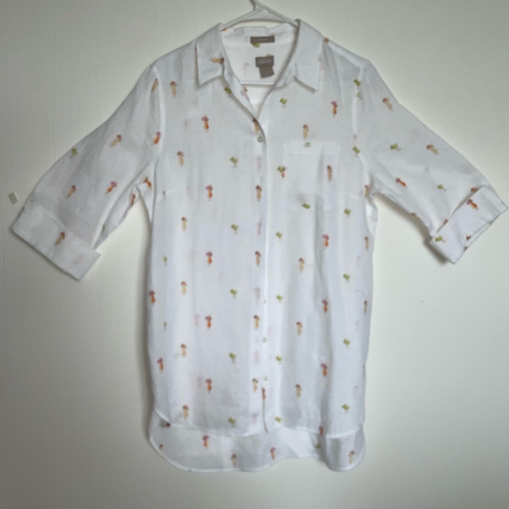 CHICO’S LINEN TROPICAL DRINK PRINT TUNIC TOP SIZE 1 - US size 8/10